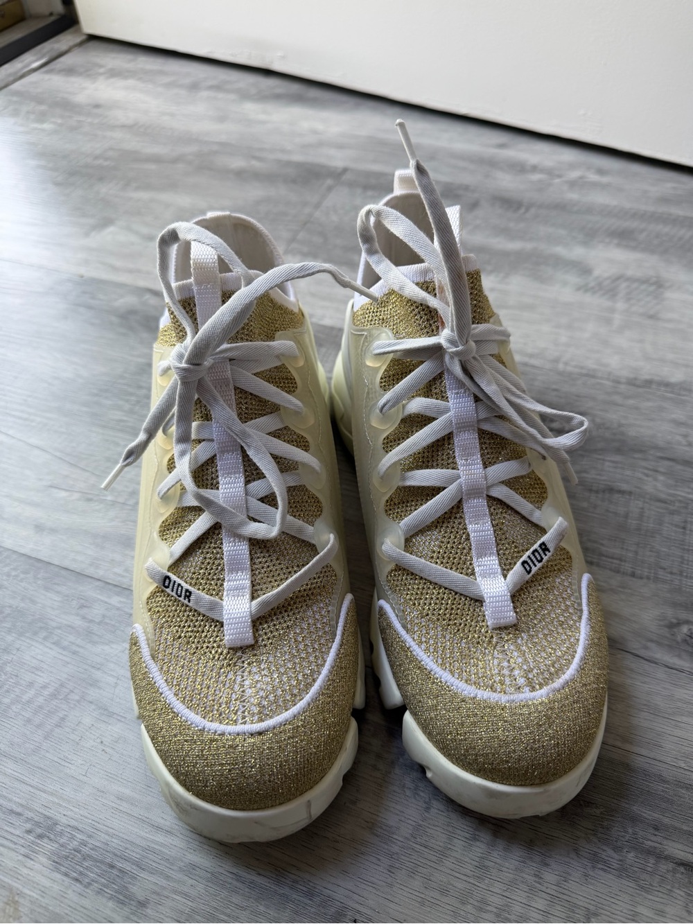 Dior Beige Knit Lace-Up Sneakers with White Accents